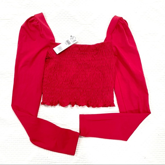 BNWT Topshop Ruffle Detail Shirred Waist Cropped Top - Picture 4 of 5